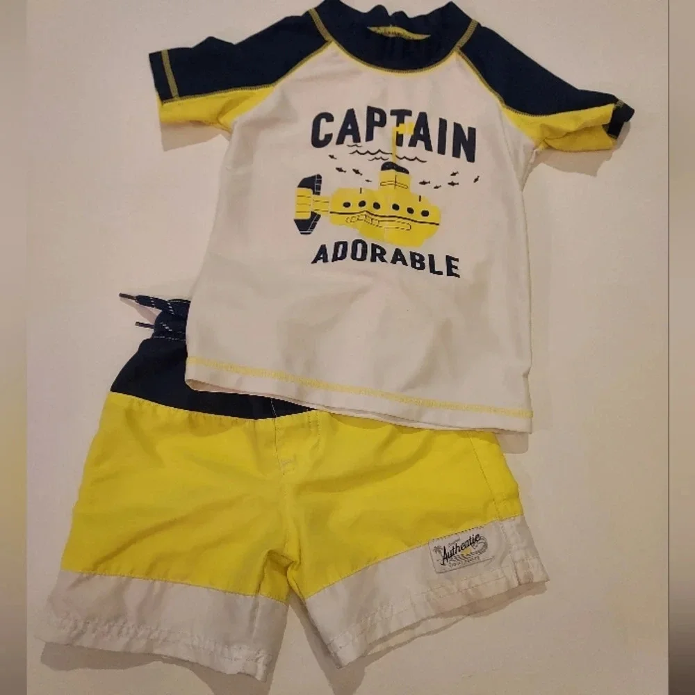 Carter's Baby Boy Captain Adorable Swimsuit Truck and Rashguard Set in Size 24M